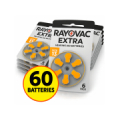 RAYOVAC 60 gab.  Ekonomiskais Komplekts Dzirdes aparāta baterijas | Izmērs 13 | Extra Advanced Zn-Air PR48