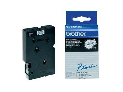 Brother Gloss Laminated Labelling Tape - 12mm, Black/White, 10-pk label-making tape TC