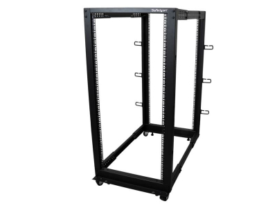 StarTech.com 25U Adjustable Depth Open Frame 4 Post Server Rack w/ Casters / Levelers and Cable Management Hooks