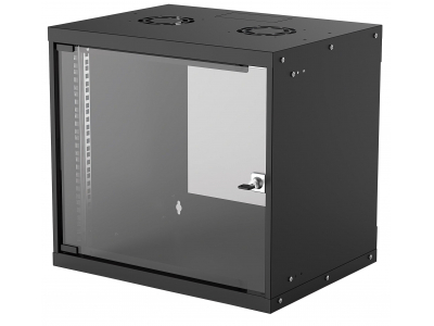 Intellinet 19" Basic Wallmount Cabinet, 9U, 400mm Deep, IP20-Rated Housing, Max 50kg, Flatpack, Black