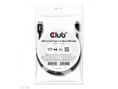 CLUB3D CAC-1526 USB cable 1 m USB 3.2 Gen 1 (3.1 Gen 1) USB C Micro-USB B Black