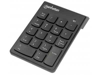 Manhattan Numeric Keypad, Wireless, USB, Windows or Mac, 18 full size keys, Black