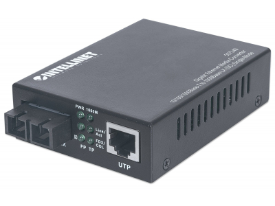 Intellinet Gigabit Ethernet Single Mode Media Converter, 10/100/1000Base-T to 1000Base-Lx (SC) Single-Mode, 20km (Euro 2-pin plug)