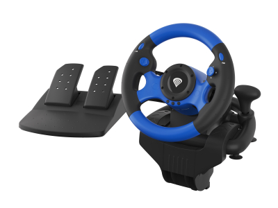 Natec Genesis SEABORG 350 Steering wheel + Pedals Nintendo Switch,PC,PlayStation 4,Playstation 3,Xbox 360,Xbox One USB Black,Blue