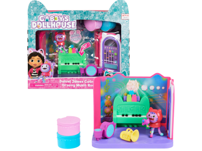 Gabby's Dollhouse , Groovy Music Room with Daniel James Catnip Figure, 2 Accessories, 2 Furniture Pieces and 2 Deliveries, Kids Toys for Ages 3 and up