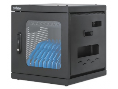 Manhattan Charging Cabinet/Cart via AC Adapter (EU) x10 Devices, Desktop/Wall, Using supplied AC Adapter (power cables) included with device, Suitable for iPads/other tablets/phones/laptops (up to 15.6"), Bays 400x29x282mm, Wall Mountable, Stackable, EU 2-pin Plug