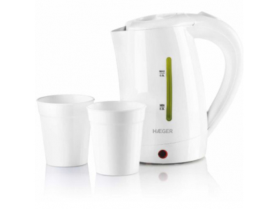 Haeger EK-10W.015A Travel Elektriskā tējkanna ar 2 krūzēm komplektā 0.5L 1100W