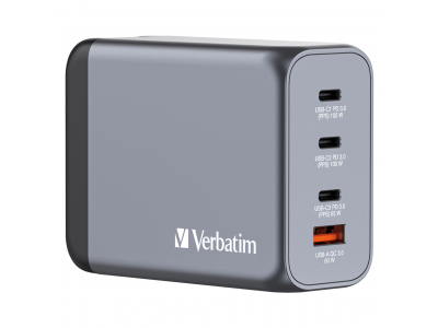Verbatim GNC-200 GaN Charger 200W with 2 x USB-C PD 100W / 1 x USB-C PD 65W / 1 x USB QC 3.0 (EU/UK/US)