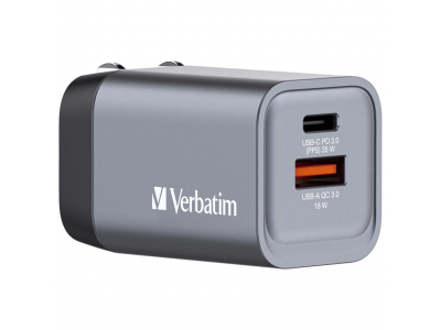 Verbatim GNC-35 GaN Charger 35W with 1 x USB-C PD 35W / 1 x USB-A QC 3.0 (EU/UK/US)
