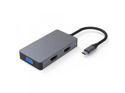 Adapter USB Type-C - 2x HDMI, 1x VGA, 1x USB Type-A, 1x USB Type-C PD60W