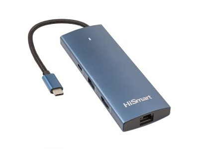 Adapter USB Type-C to HDMI, LAN, 3x USB Type-A, 1x USB Type-C, PD100W, SD+TF