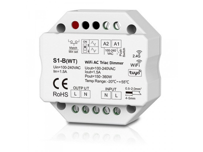 S1-B(WT) AC Triac Dimmer, Push-Dimm, Tuya, Wi-Fi