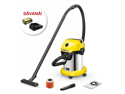 KARCHER WD 3-18 S V-17/20 putekļsūcējs+ Battery Power 18V, 2,5 Ah akumulators (2.445-062.0)