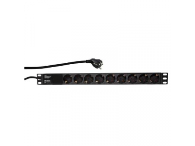 ProBase™ 1U 220V rozešu bloks 9 kontaktligzdas, plastmasas, bez slēdža | PDU | 19" skapjiem