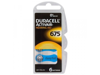 Duracell Izmērs 675, Dzirdes Aparāta Baterija, 1.45V Duracell ACTIVAIR PR44 iepakojumā 6 gb.