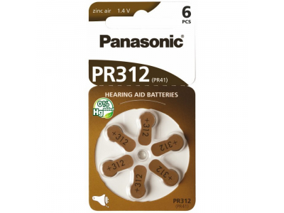 Panasonic Izmērs 312, Dzirdes Aparāta Baterija, Panasonic Zn-Air PR41 iepakojumā 6 gb.