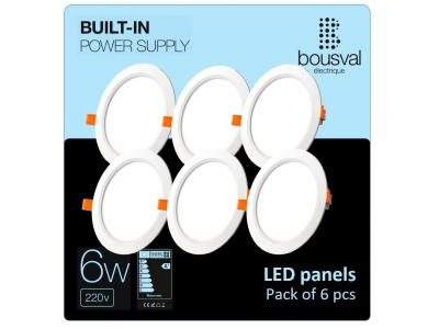 Bousval Électrique™ Komplekts 6 gabali apaļas formas LED paneļi 6W 4000K 118x29mm ar iebūvētu vadības bloku
