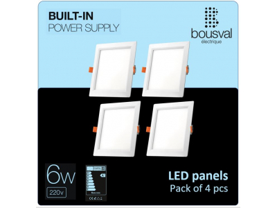 Bousval Électrique™ Komplekts 4 gabali kvadrāt formas LED paneļi 6W 3000K 118x118x29mm ar iebūvētu vadības bloku