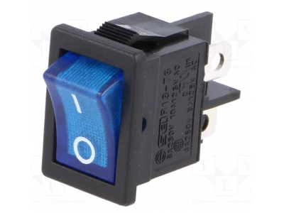  ROCKER | DPST | Pozīcija:2 | OFF-ON | 6A/250VAC | zils | neona lampa 250V | 50m10