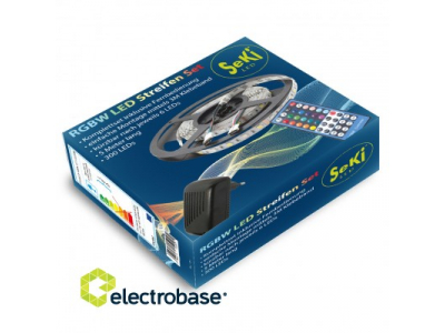  Krāsainas RGB+W 300LEDs 12V LED Lentas komplekts ar pulti un vadības bloku. 5 metri