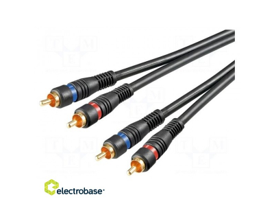  Cable; RCA plug x2,both sides; 1.5m; Plating: gold-plated; black