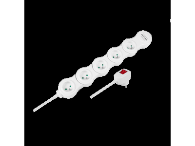REBEL ™ Elektrības Pagarinātājs (ergonomiskais) Rebel, 5 kontaktligzdas, 2x USB uzlādes porti, 1.5 m kabelis
