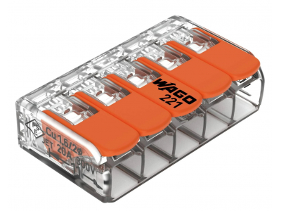 WAGO 5-kontaktu spaile 221-415 25gb. Fine-stranded conductor : 0.14 … 4 mm² / 24 … 12 AWG