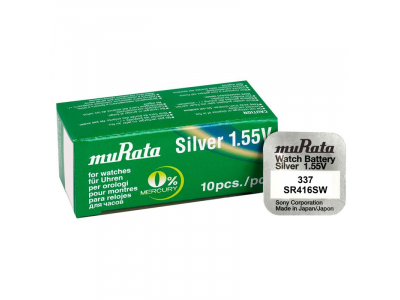 MURATA - SONY 337 baterija 1.55V Murata sudraba-oksīda SR416SW, 337 iepakojumā 1 gb.