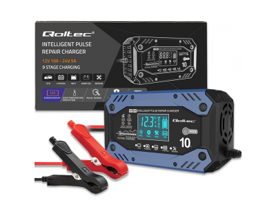 Qoltec ® Inteliģentais lādētājs AGM GEL LiFePO4 akumulatoriem | Remonta funkcija |12-24V | 10A
