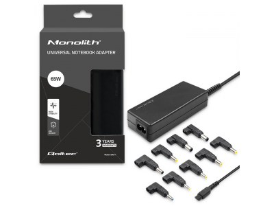 Qoltec ® Universālais strāvas adapteris datoram 65W | MultiPlug | 9 sraudņi | + elektrības kabelis