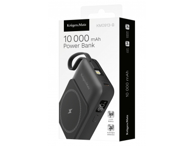 Kruger&Matz 10 000 mAh lādētājs-akumulators ar bezvadu uzlādi | iPhone 12+, Android | Lighting vads | LCD