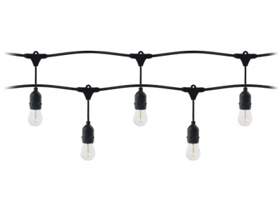  Lampu virtene 10 metri, IP44, melna + 10 LED spuldzes 1W E27,  3000K + 1 papildus spuldze