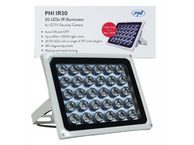 PNI ® Infrasarkano LED prožektors PNI IR30 kamerām un videonovērošanas sistēmām, 30 IR LED, 80 m attālums,