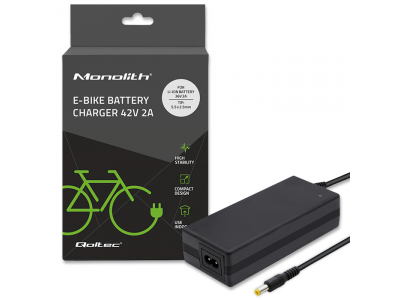 Qoltec ® Lādētājs elektriskajam velosipēdam, elektriskajam skūterim 36V | 42V | 2A | 5.5*2.5 | + kabelis