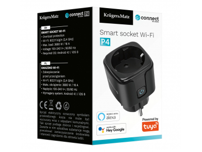 Kruger&Matz Viedā Wi-Fi elektro ligzda ar taimeru un releju | 3680W | 16 A | Tuya iOS, Android