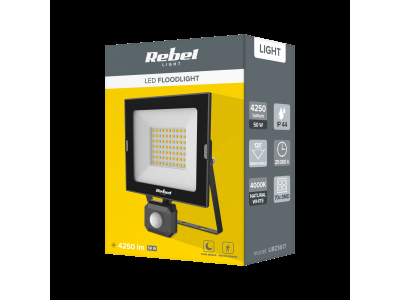 REBEL ™ Ārtelpu mitrumizturīgs LED prožektors 50W ar kustības un krēslas sensoru, 4000K, 120°, IP44