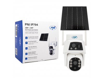 PNI ® Autonoma WiFi PTZ kamera ar dubulto objektīvu 2MP + 2MP, saules panelis ar akumulatoru | IP65