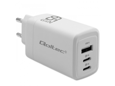 Qoltec ® GaN 65W lādētājs | 5–20V | 3–3.35A | 2 x USB-C PD | 1 x USB QC 3.0 | Qoltec