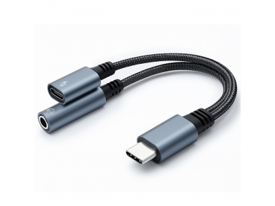 Qoltec ® Qoltec Adapter 2in1 USB-C | USB-C | Jack 3.5mm | PD 15W | 10cm | aluminum