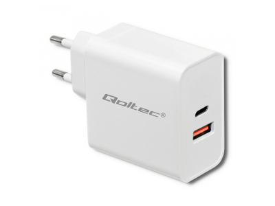 Qoltec ® Lādētājs 63W | 5-20V | 1.5-3A | USB Type-C PD | USB QC 3.0 | Balts | QOLTEC