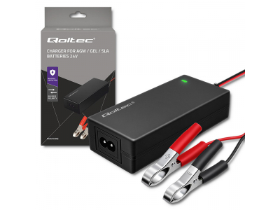 Qoltec ® Automātiskais lādētājs AGM GEL STD akumulatoriem | 24V lādētājs | 2A | 48W | LED | 1.8m kabelis | QO