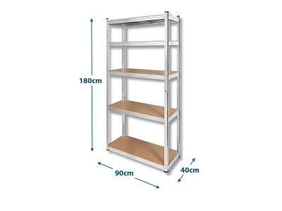 REBEL ™ Izturīgs metāla plaukts 180x90x40 cm, max 500kg, mājai, birojam, garāžai, sudrabaini cinkots