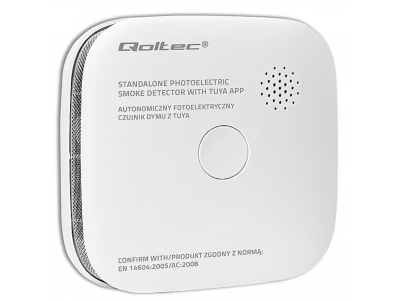 Qoltec ® Sertificēts bezvadu dūmu detektors ar bateriju | Tuya | Wi-Fi | sensora darbības laiks 10 gadi