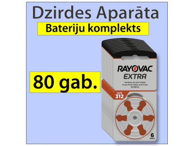 RAYOVAC 80 gab. SUPER EKONOMISKAIS Komplekts Dzirdes aparāta baterijas | izmērs 312 | Advanced Zn-Air PR41