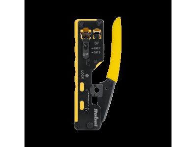 REBEL ™ Kompakts instruments caurlaides spraudņu RJ45 (EZ-RJ45 tipa) uzspiešanai kabeļiem CAT7, CAT6, CAT5E