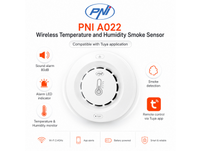 PNI ® Dūmu, temperatūras un mitruma sensors  A022 ar Wi-Fi, Tuya lietotni, saderīgs ar Alexa