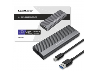 Qoltec ® SSD M.2 SATA korpuss | alumīnijs | NGFF (M.2) | USB-C | SuperSpeed | līdz 2TB | 6Gb/s