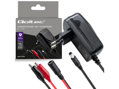 Qoltec ® Automātiskais lādētājs AGM GEL akumulatoriem | 6V/12V lādētājs | 6W | 5.5x2.1 | 1.8m kabelis
