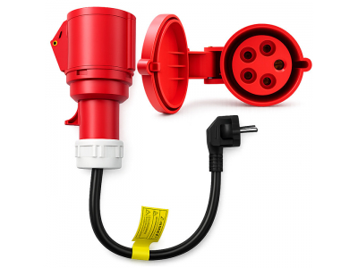 Qoltec ® Barošanas adapteris EV lādētājiem | CEE 16A 5 kontaktu ligzda | 400V uz 230V SCHUKO adapteris | max