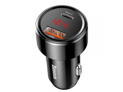 BASEUS Automašīnas 45W lādētājs ar displeju | USB un USB-C Type-C pieslēgvietu | CCMLC20C-01